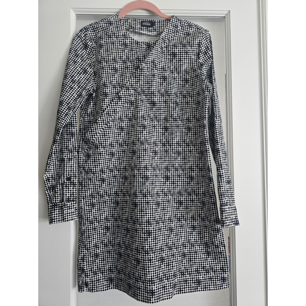 Kate Spade Saturday Black White Polka Dot Print‎ Cotton Long Sleeve Dress Small
